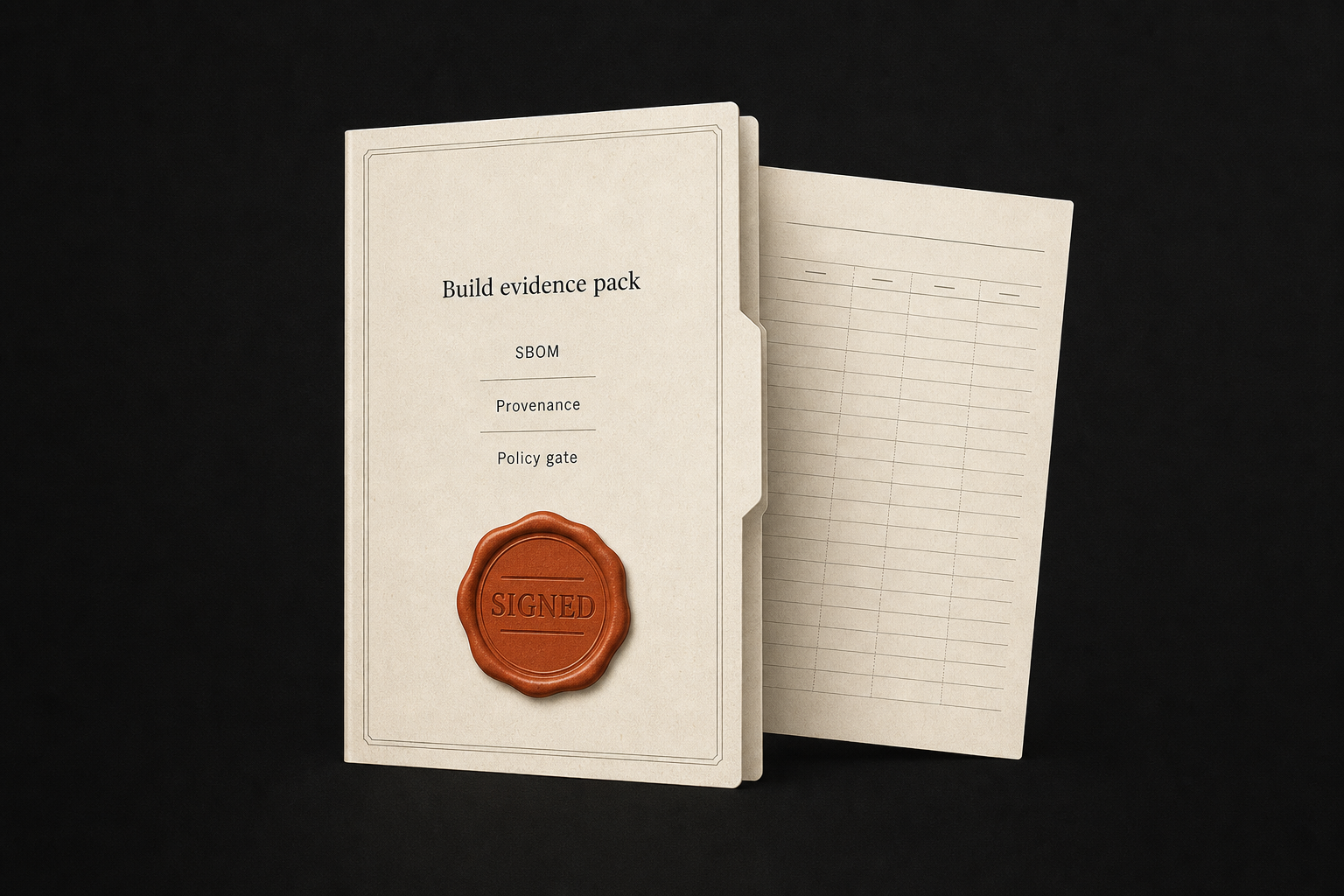 Signed build evidence pack with SBOM, provenance, and policy gate